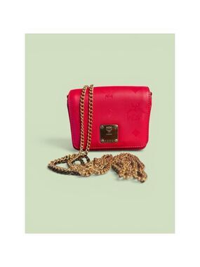MCM Mini Aren Chain Wallet in Red Visetos